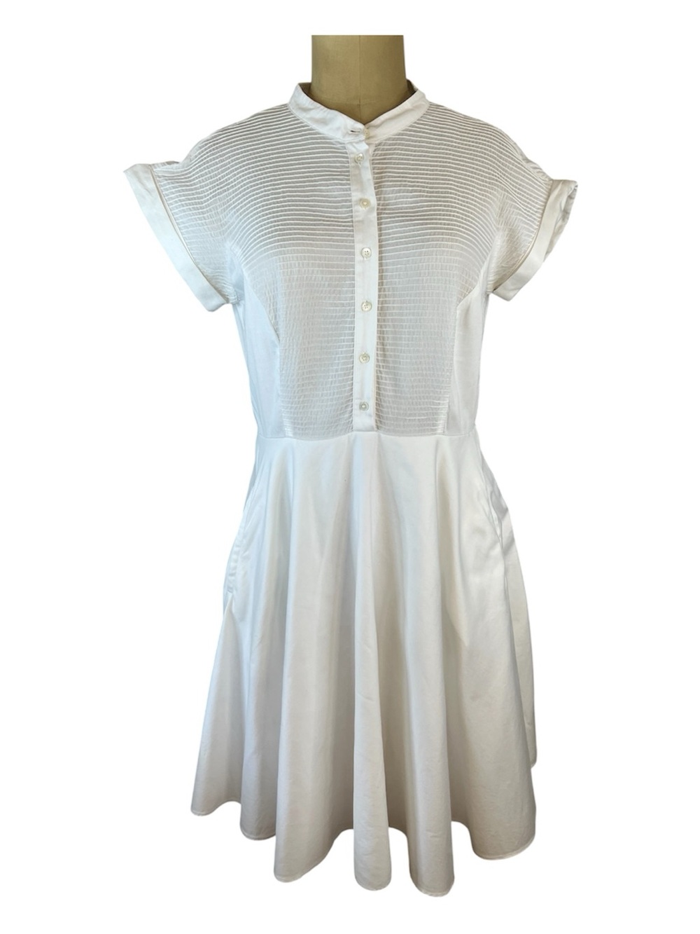 Ted Baker Classic White Textured Bodice Short Sleeve Mini Dress